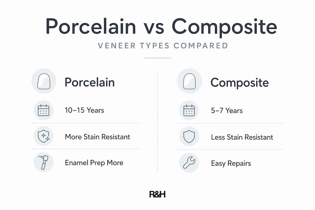 Infographic comparing porcelain and composite dental veneers