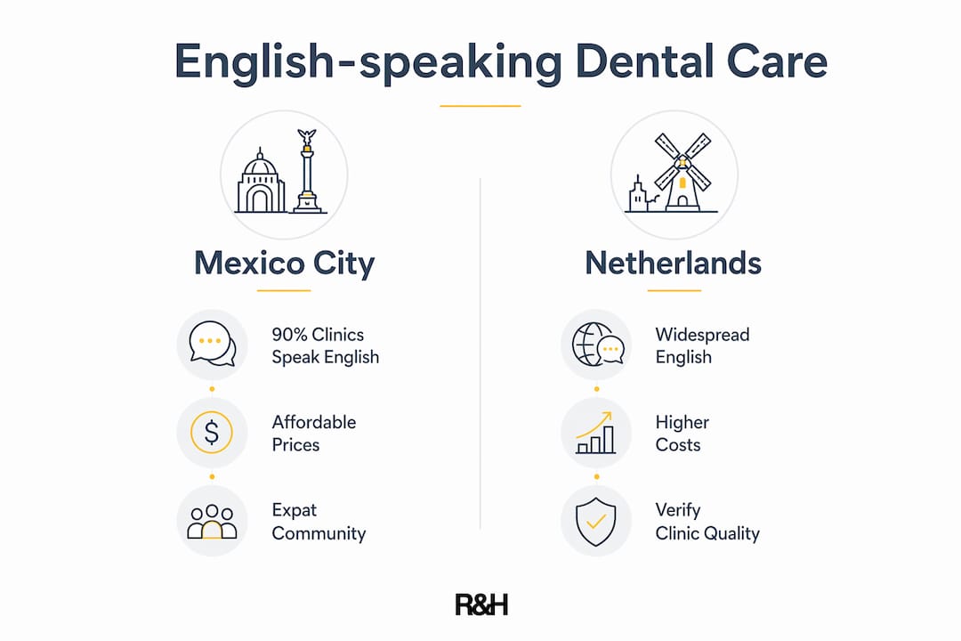 Infographic comparing English-speaking dental services abroad