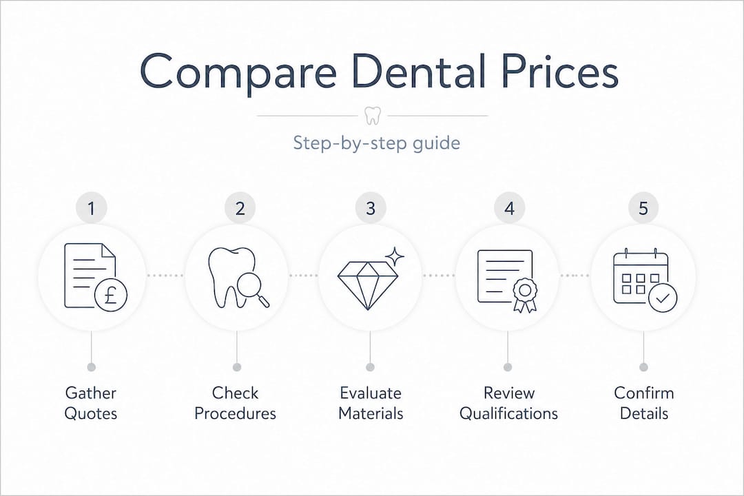 Infographic showing steps to compare dental prices