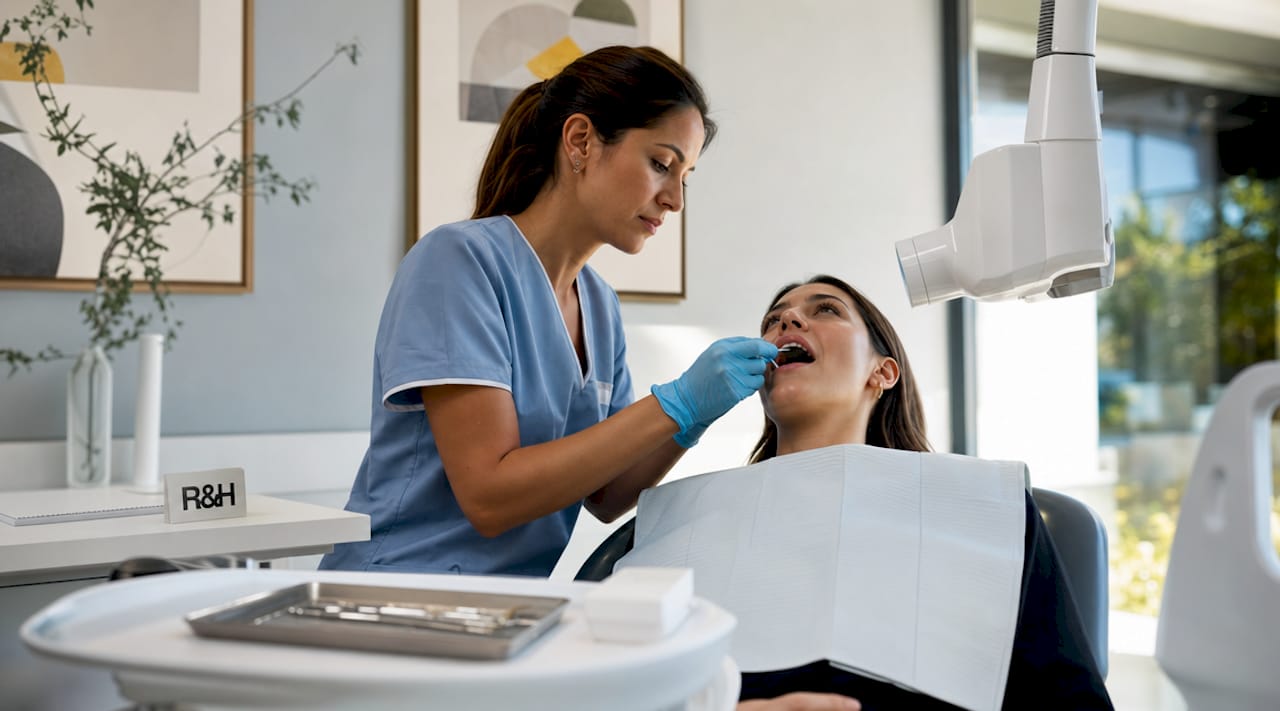 Imagen ilustrativa de la colocación de un sensor radiográfico dental