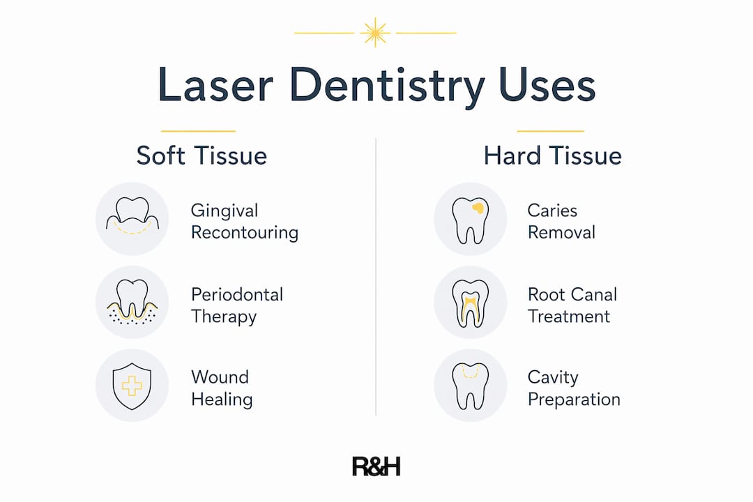 Infographic showing laser dentistry clinical applications