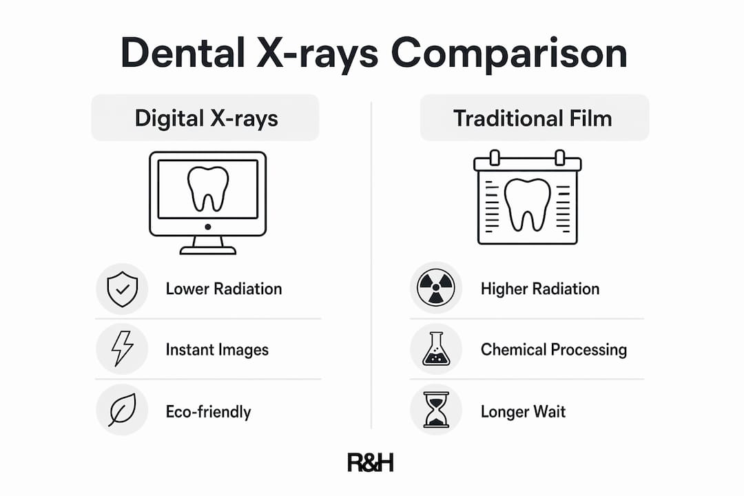 Infographic comparing digital and traditional dental x-rays