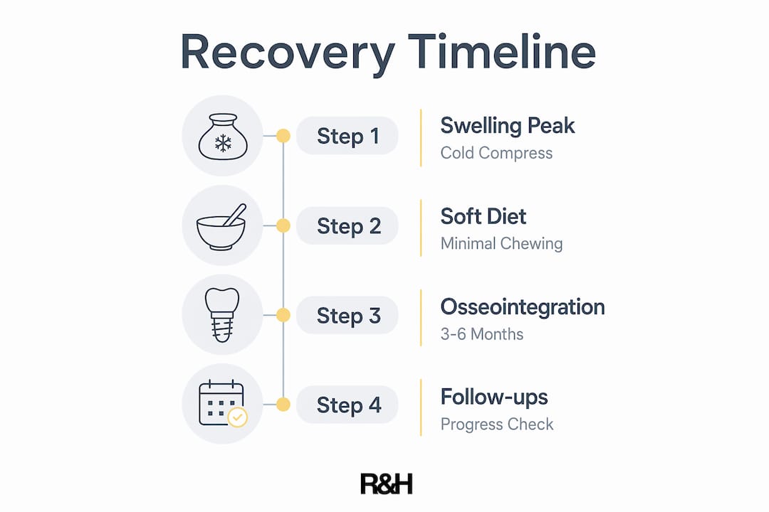 Infographic illustrating stages of dental implant recovery