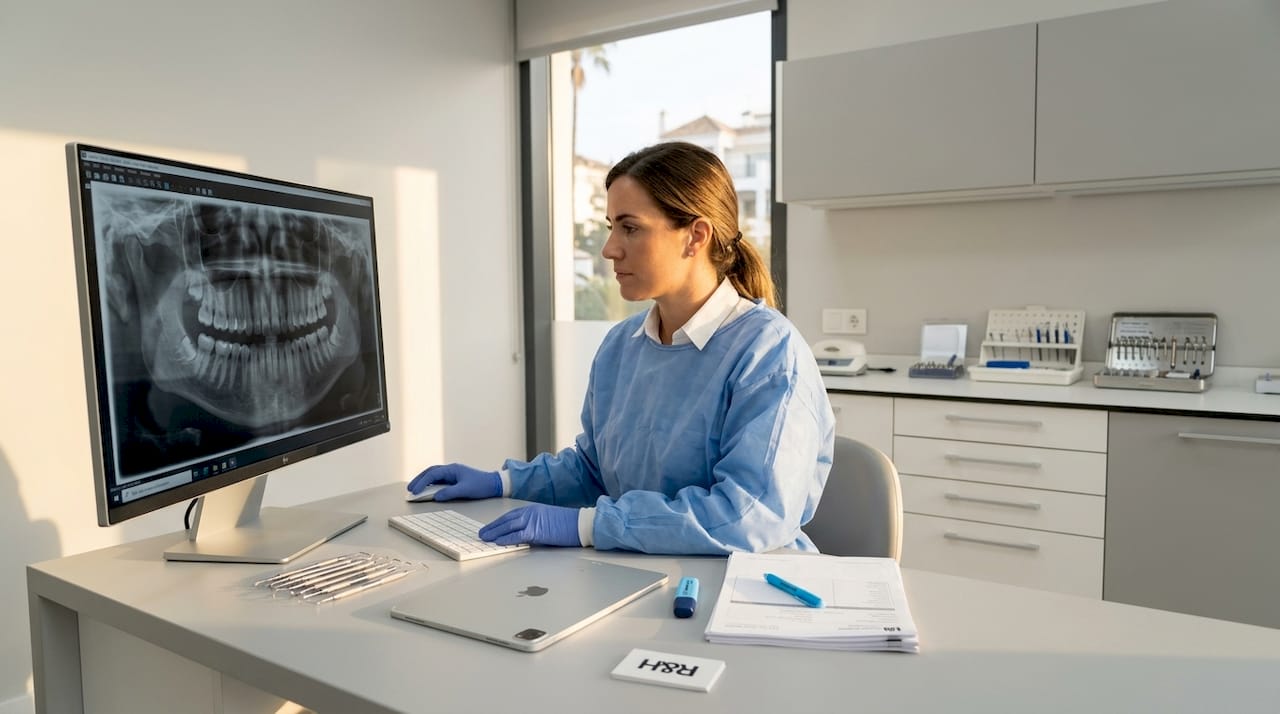 Imagen ilustrativa de la observación de una radiografía dental en pantalla