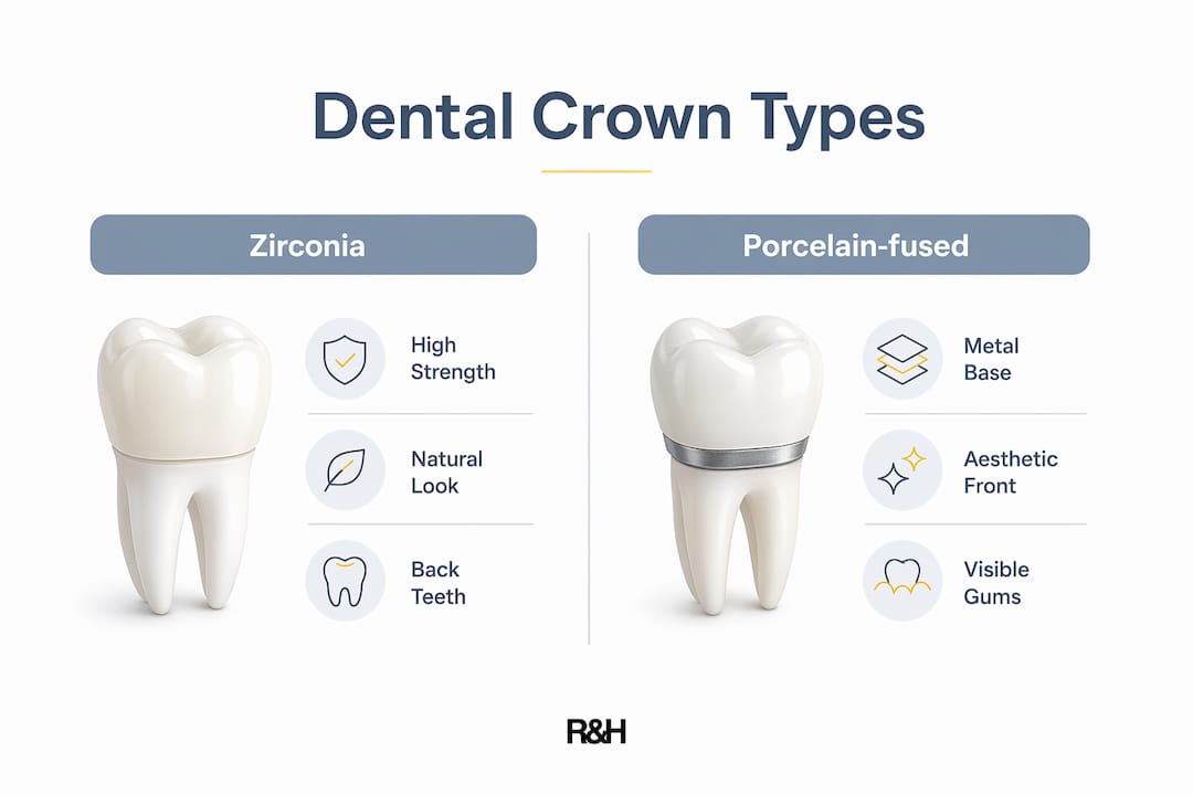Infographic comparing zirconia and porcelain-fused dental crowns