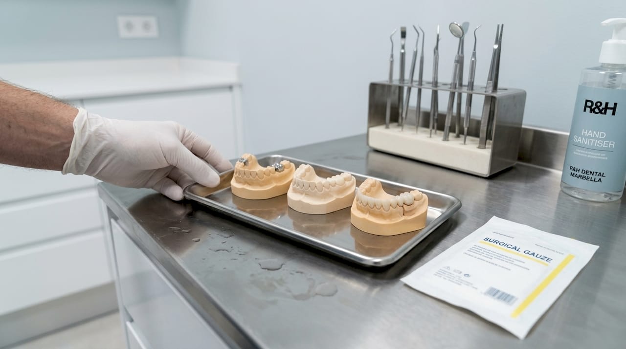 Dental models showing different filling materials